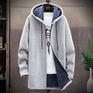 Sweaters Hommes hiver épaissir Sweatercoat polaire Cardigan veste mâle mince Long à capuche pull vêtements d'extérieur chauds manteaux grande taille 4XL Y2210