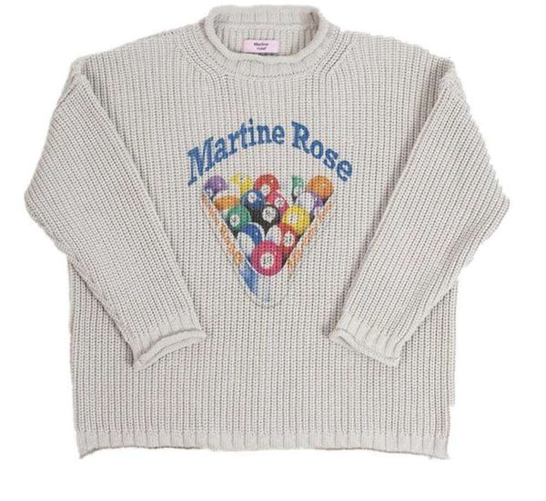 Suéteres Nuevo 23ss Hombro Martine Rose Aguja gruesa Marca de moda Jersey de punto prensado Estilo Billar Impreso Mens Sweater223