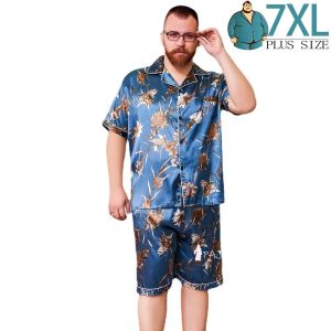 Pulls surdimensionnés 3xl 5xl 7xl Men de soie de grande taille de grand pyjamas à manches courtes à la maison usure pamas pantalon pama