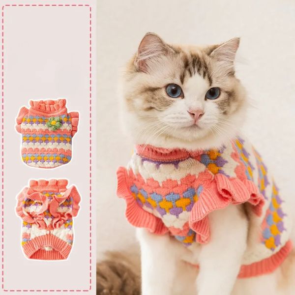 Suéteres Suéteres para mascotas Gato Perro Invierno Cálido Suéter de cuello alto Moda encantadora Suéteres de punto para gatos Chihuahua Ropa para cachorros Abrigo al por mayor