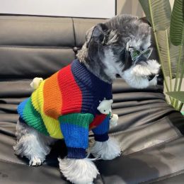 Suéteres Ropa para Perros Arco Iris Suéteres De Punto A Rayas Ropa para Perros Oso De Moda Casual Cómodo Grueso Cálido Otoño Invierno Ropa Perro