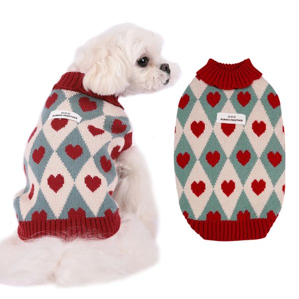 Suéteres Suéter para Perro Invierno Cálido Ropa para Perros Pequeños Lindo Patrón De Corazón De Diamante Suéteres De Punto para Cachorros Cuello Alto Abrigo Chihuahua Yorkie