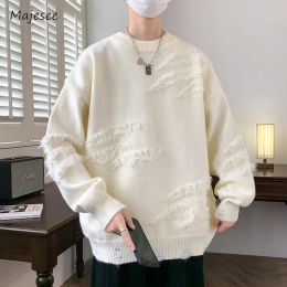 Sweaters Sweaters Men deshilachado borde crudo de manga larga Allmatch Personalidad Sluce de machos de estilo japonés