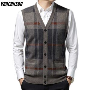 Pulls Épais Haute Qualité Hommes Chandail Sans Manches Cardigan Tricot Gilet Veste De Base pour Automne Hiver 31.9% Laine Vintage Casual TUJTV45 Y2210