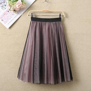 Tingyili Vintage noir rose contraste femmes jupe plissée Style coréen printemps été Tulle jupe genou longueur Aline jupe 4 couches