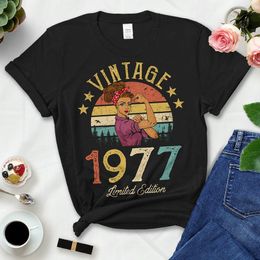 Chandails Vintage 1977 édition limitée noir coton t-shirts femmes rétro mode d'été 46e 46 ans fête d'anniversaire t-shirt haut pour femme