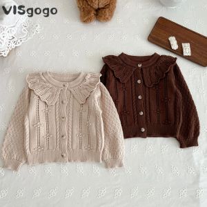 Ponts Visgogo 024 mois coréens Baby Girls Cardigan Sweater Collier Collit Crochet Crochet Ferme de bouton Cardigan