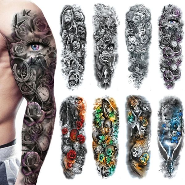 Pulls imperméables temporaires tatouages de bras complet hommes femmes femmes de jambe cool art noir poisson dragon skull manche grande saut-étoric style paillette