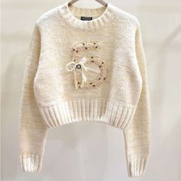 Sweaters womens 23 automne/hiver nouvelle industrie lourde dentelle tricot numérique col rond manches longues épaissi 5 bas pull pour les femmes