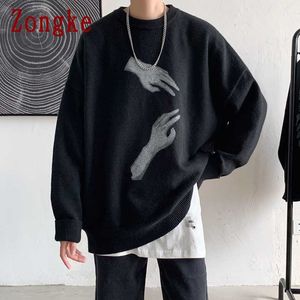 Pulls Zongke noir mode pull hommes tricoté Vintage Harajuku vêtements M-2XL 2022 printemps nouveautés Y2210