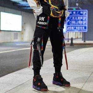 Pantalons de survêtement Harajuku Streetwear hommes pantalons décontractés Hip Hop pantalon plat Harem Joggers rubans pleine longueur survêtement Y0927