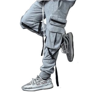 Pantalones de chándal Pantalones de sudor de algodón Hip Hop Joggers Streetwear Casual Sport Sport Sport Training Gray Entrenamiento Fitness Big Pockets Cargo Pantalones