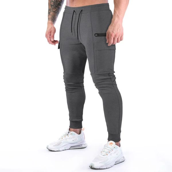 Pantalones de chándal Nuevos pantalones deportivos grises Pantalones cargo para fitness muscular para hombres Pantalones para correr, entrenar, gimnasio, culturismo, pantalones con bolsillos, pantalones para correr negros