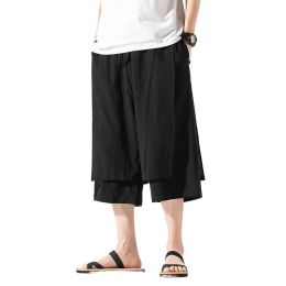 Pantalon de survêtement plus taille m8xl coton lin pantalon sauvage pantalon de jambe de calcul lâche décontractée homme floraison d'été pantalon pantalon traditionnel baggy