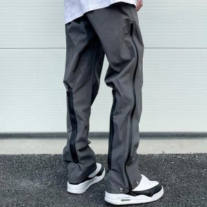 Pantalons De Survêtement Rétro Hip Hop Cordon De Serrage Dos Fermeture Éclair Respirant Pantalon Occasionnel Hommes Droit Couleur Unie Vibe Style Surdimensionné Pantalon De Survêtement