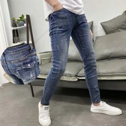 Pantalon de survêtement Slim Fit Small Foot Elastic Jeans Men's Men's Summer Minon personnalisé Pocket Casual Pantal