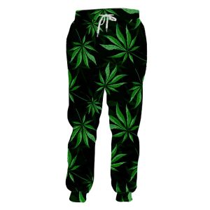 Pantalones de chándal UJWI Casual Jogger Weed Pantalones deportivos Maple Leaf Grass Impresión 3D Verde Ropa de hombre Poliéster de gran tamaño Dropship Barato al por mayor