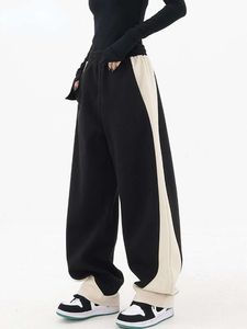 Heiling Broek Women Patchwork losse elastische taille wijd been broek Casual Spring Streetwear Fashion Black Y2K -broek
