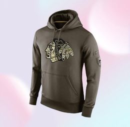 Sweathirt Blackhawks Olive Salute to Service KO Performance Ice Hockey Hoodie Men Women257L2011811