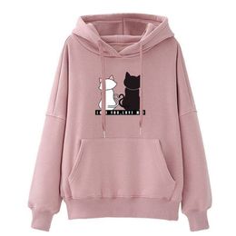 Sudadera Harajuku Moda Mujer Sudadera con capucha de manga larga Casual mujer Sudadera con capucha Señoras Invierno Otoño Tops traje de mujer 201102