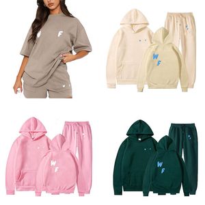 Sweatshirt tracksuits dames hoodies sets hoodies twee 2 -delige set mode lange mouwen lange mouwen pullover capuchon dames streetwear track pakken lange mouwen korte mouwen sets