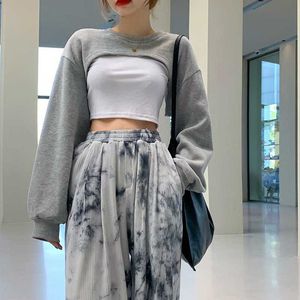 Sweat-shirt tendance pour femmes, ample, Design coréen, veste d'automne, sans taille, haut empilable Ultra-court, 211008