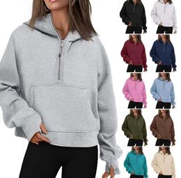 Sweatshirts 1s48 Sweat à capuche pour femmes automne hiver costume de yoga demi-fermeture éclair pull de sport pour femmes veste de gymnastique en vrac fitness manteau en peluche court sweats3