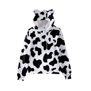 Sweatshirts 2 à 14 ans pour enfants sweats à capuche noire blanc imprimé vache à sweat sweat-shirt garçons filles harajuku veste de dessin animé manteau vêtements adolescents vêtements