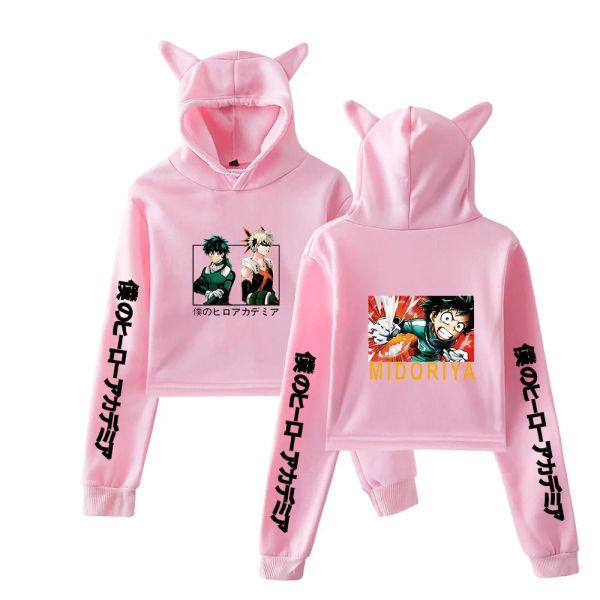 Sweatshirts 2023 Femmes Sweatshirt Girls Anime My Hero Academia Sweatshirt Bakugou Deku Boku No Hero Academia Hoodies Cat Ears Cold Sudadeas