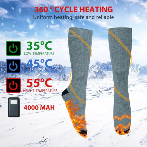 Sweatshirts 4000mahh Thermal Cotton Chaussettes chauffées Men des femmes avec une batterie Ourner Outdoor Ski Skie Foot Foot Foot
