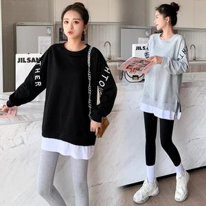 Sweatshirts 811 # Automne Sports Casual Maternity Hoodies Patchwork Fashion Chic Ins Sweatshirt Vêtements pour femmes enceintes Top de grossesse