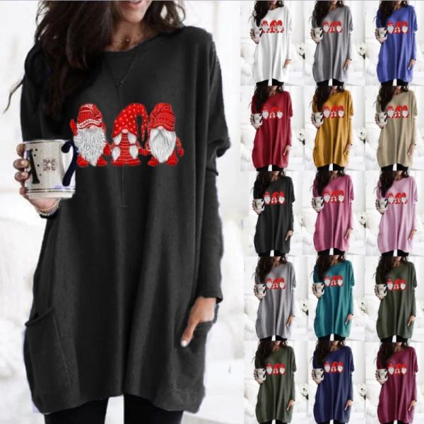 Sweatshirts Automne et hiver Nouveau Femme 2023 Round Cou à manches longues Santa Claus Tshirt Tshirt Fashion Pocket Pocker Plus Taille Top