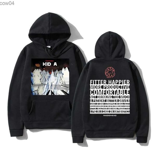 Sweatshirts Groupe de Rock britannique Radiohead Kid A Album Double face sweat à capuche imprimé musique hommes femmes Vintage Punk sweats à capuche pour hommes sweats polaires L2