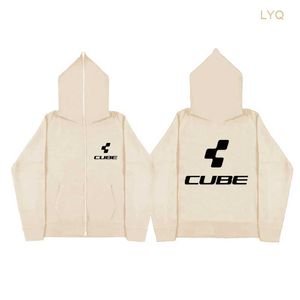 Sweatshirts Cube Ins High Street Y2K Unisex Inner Fleece Hoodies Sweatshirt Volledige ritssluiting Los oversized heren Dames streetwear jas