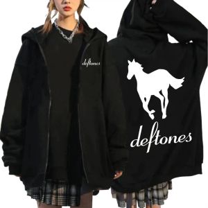 Sweatshirts Deftones White Zip Up Hoodie Hip Hop Rock Band Zipper Sweatshirt Harajuku surdimension