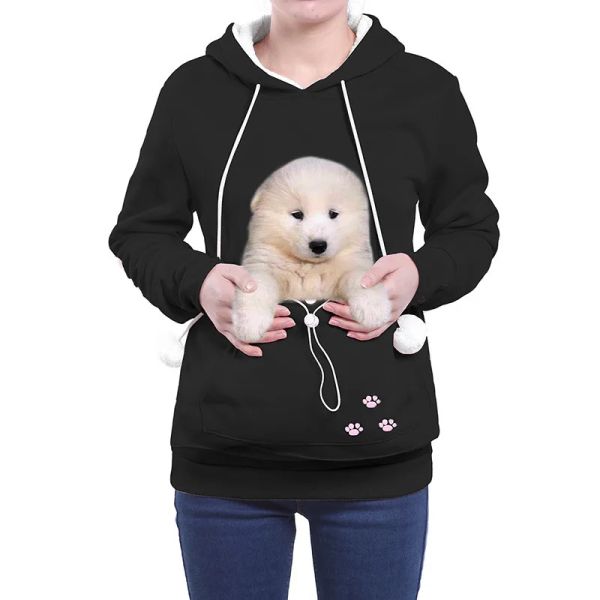 Sudaderas Perro Amantes De Los Gatos Mujeres Sudaderas Con Capucha Canguro Perro Pata De Mascota Jerséis De Invierno Bolsa De Abrazo Sudadera Bolsillo Oreja De Animal Con Capucha