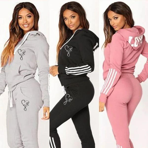 Sweatshirts Fashion Dames Sweats à capuche imprimées + Pantalon long Deux pièces Set Automne Winter Women Tracksuit Jogging Sports Wear Suit