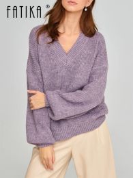 Sweatshirts Fatika Femmes Basique V Poulain violet Purple chaud Épaisseur épais lâches Solide Solide Hot Casual Top 2022 AUTOMNE HIVER