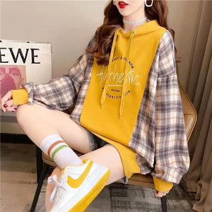 Sweatshirts pour femmes Sweats à capuche Plaid Tops à capuche jaune Streetwear coréen Y2K et Chéchants féminins à la mode chaude 240301