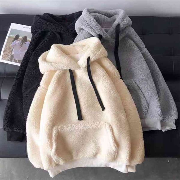 Sweats à capuche Automne Hiver En Peluche Chaud Moelleux Double Pull Lâche Doux Épais À Capuche Tops pour Les Adolescents 210910