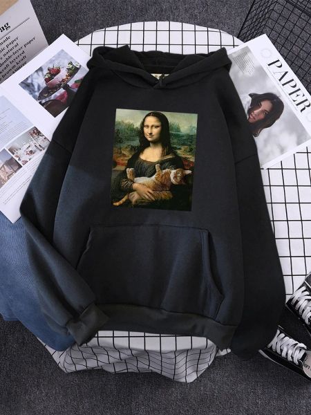 Sweatshirts Hoodie Mona Lisa et Cat Sweats à capuche pour femmes HARAJUKU ARESTHU FALLES Vêtements pour femmes surdimensionnées surdimensionnées