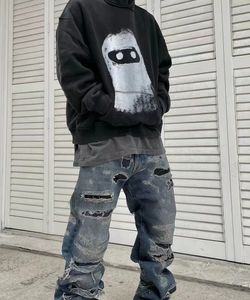 Sweatshirts Hoodies Heren Graffiti Pop Oversized Amerikaanse maat Vintage Fleece Heren Zwart gewassen hoodie Hoogwaardige tops Echte foto's