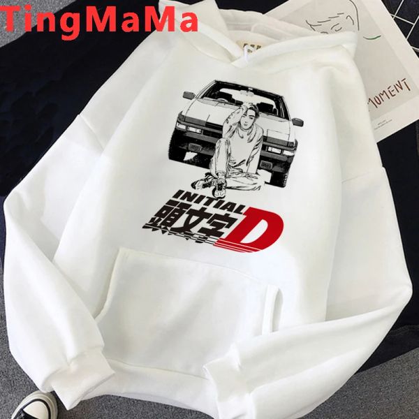 Sweatshirts Hot anime japonais initial d Hoodies Hommes kawaii dessin animé harajuku hiver chaud unisexe tops streetwear mode moelleuse