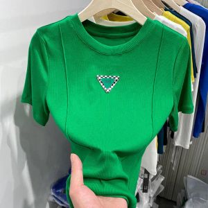 Sweatshirts Ins Vis Thread Cotton Green massif Nice Mini T-shirts Brand Triangle Label Chic Crop Tops Office Basic Summer Summer 2xl