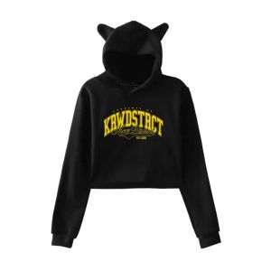 Sudaderas Itsfunneh Krew District Academy Sudadera con capucha con orejas de gato para mujer, sudaderas recortadas de manga larga, ropa de calle informal para mujer, Tops cortos