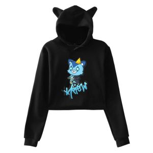 Sudaderas ItsFunneh Krew District Merch pulóver Sudadera con capucha con orejas de gato sudaderas de manga larga Top corto femenino ropa de mujer