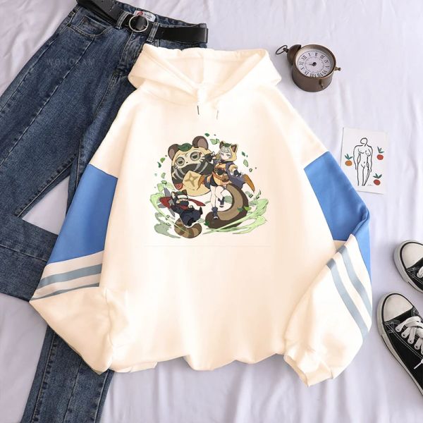 Sudaderas Kawaii Game Genshin Impact Sayu Sudaderas con capucha Hombres Mujeres Harajuku Estética Streetwear Oversize Manga larga Patchwork Sudadera de invierno