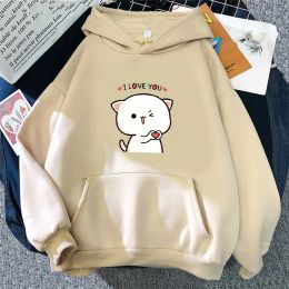 Sweatshirts Kawaii Peach et Goma Mochi Cat Say I Love You Hoodie Couples Automne et Winter Cartoon Sweatshirts mignons filles nécessaires