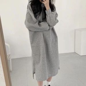 Sweatshirts coréens à swets divisés Robe grise pour femmes