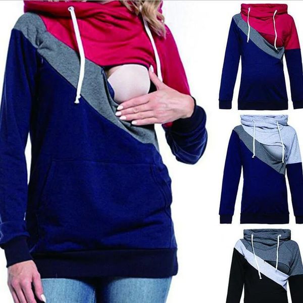 Sudaderas Suéter de lactancia de maternidad Ropa de maternidad para madres lactantes Sudadera con capucha de costura Ropa de talla grande para mujeres embarazadas